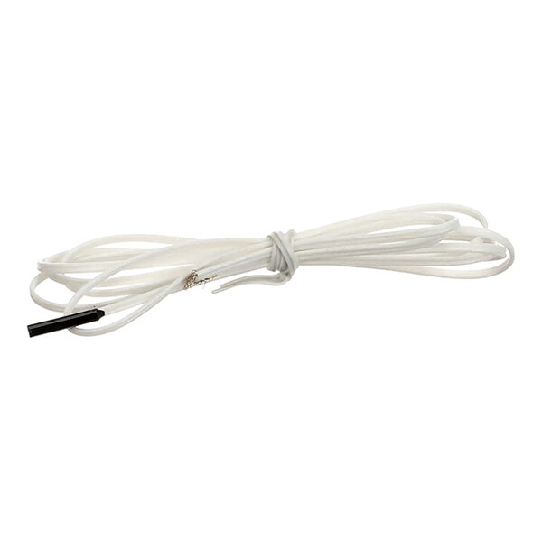 A white thermistor probe with a long cable and a black sensor tip.