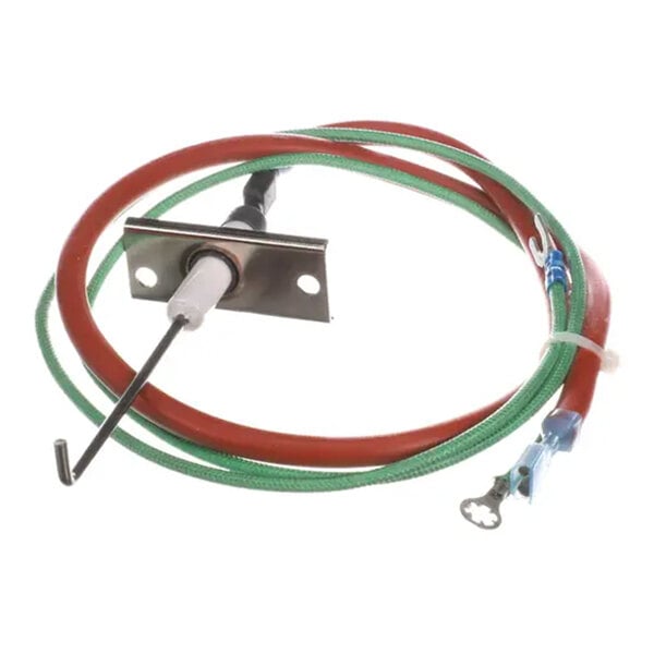 An oven flame sensor assembly with attached wiring for XLT Ovens D and E version ovens.
