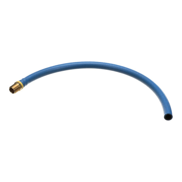 A blue hose assembly with a brass fitting on one end and an open end, measuring 1/2 inch in diameter and 22 inches in length.