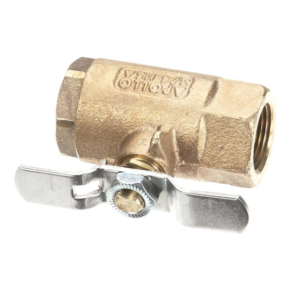 A brass 3/4 inch NPT ball valve with a tee handle.