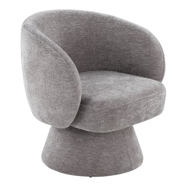LumiSource Fran Gray Fabric Swivel Accent Arm Chair with Pedestal Base