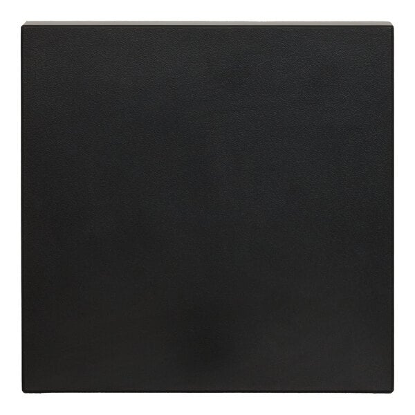 A black square 8-inch by 8-inch melamine table top sample with a matching edge.