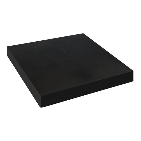 A black square 1-inch thick melamine table top sample with matching edge.