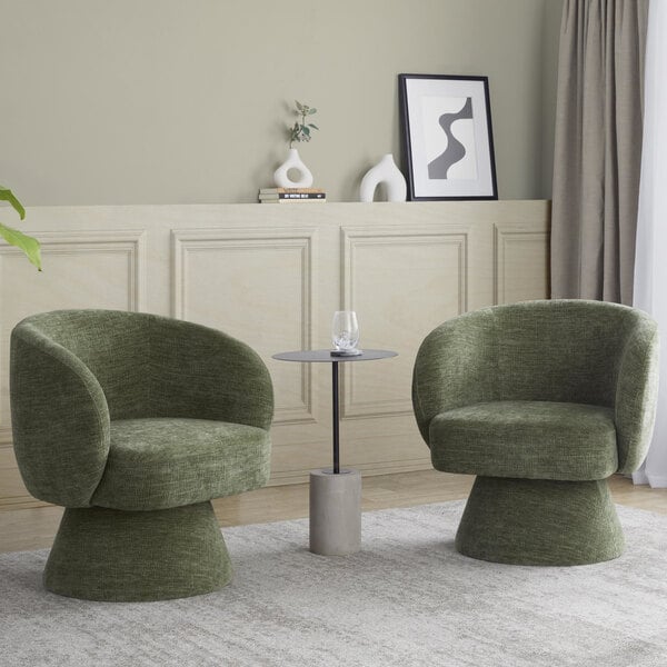 LumiSource Fran Green Fabric Swivel Accent Arm Chair with Pedestal Base
