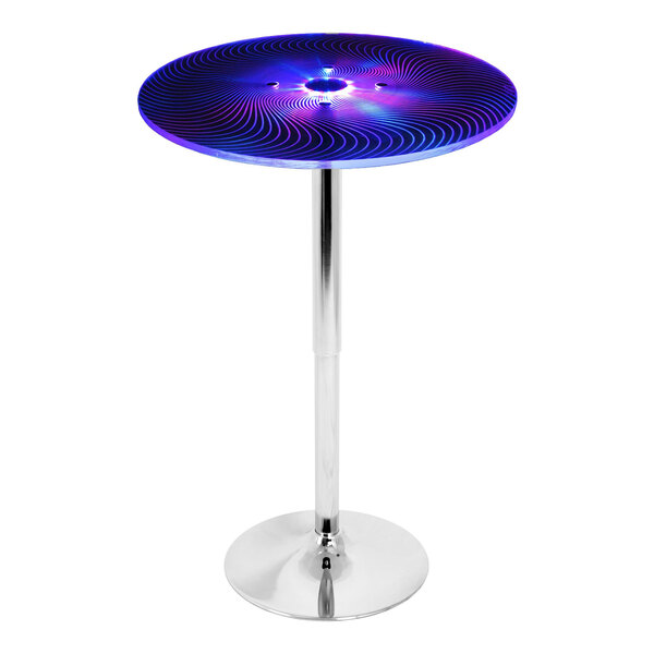 LumiSource Spyra 23" Round Multicolor LED Acrylic Adjustable Height Bar Table with Chrome Base