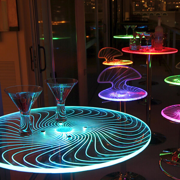 LumiSource Spyra 23" Round Multicolor LED Acrylic Adjustable Height Bar Table with Chrome Base
