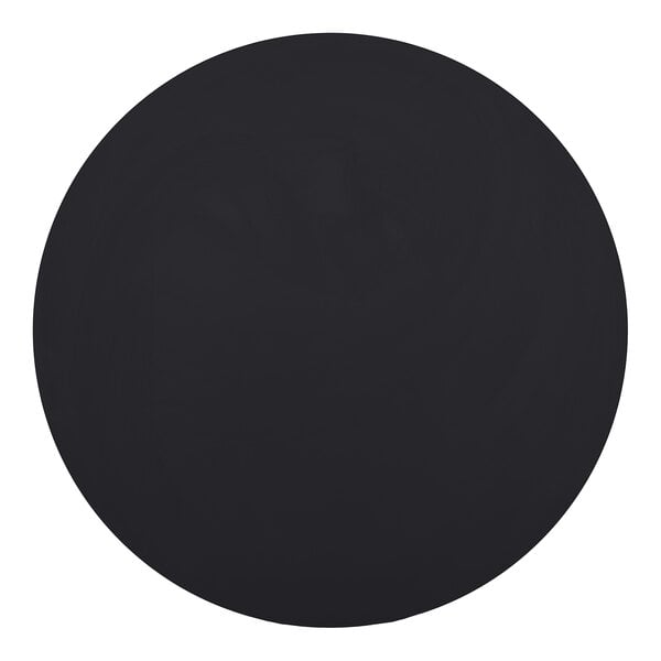 A round, black melamine table top with a matching edge.