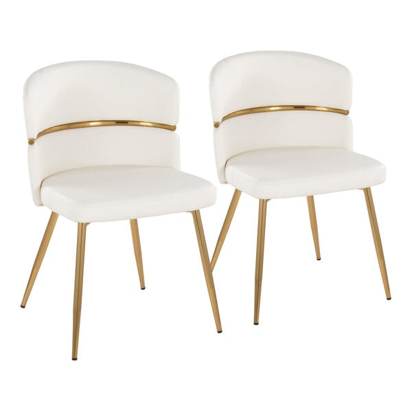 LumiSource Cinch White Faux Leather High-Back Side Chair with Gold Metal Frame - 2/Case
