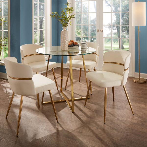 LumiSource Cinch White Faux Leather High-Back Side Chair with Gold Metal Frame - 2/Case