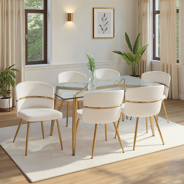 LumiSource Cinch White Faux Leather High-Back Side Chair with Gold Metal Frame - 2/Case