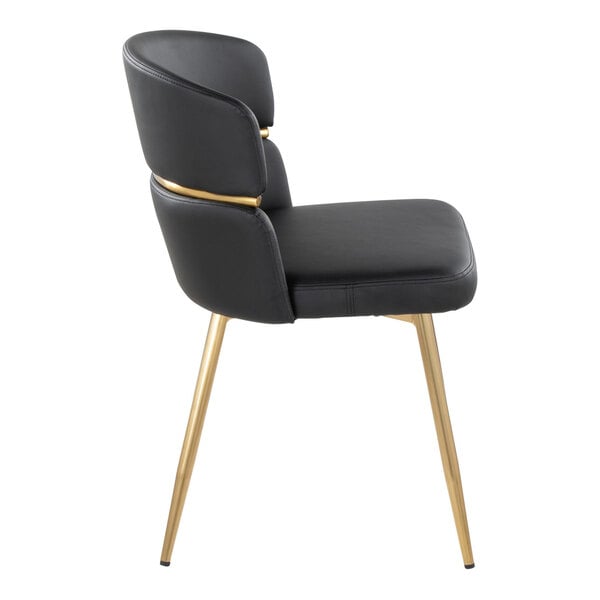 LumiSource Cinch Black Faux Leather High-Back Side Chair with Gold Metal Frame - 2/Case