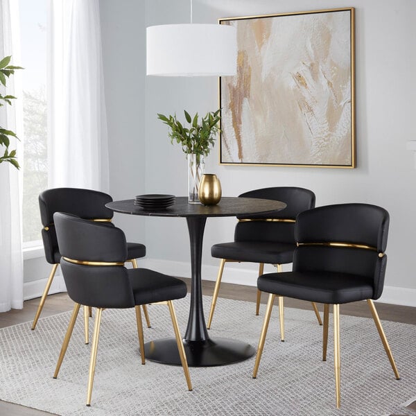 LumiSource Cinch Black Faux Leather High-Back Side Chair with Gold Metal Frame - 2/Case