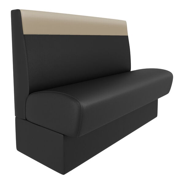A black booth seat with a fawn-colored head roll and a single back, measuring 30 inches long and 36 inches high.