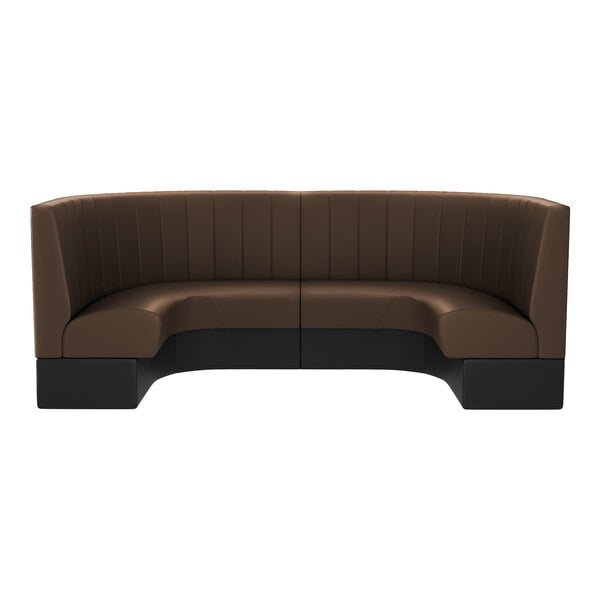 A brown, half-circle booth with a high back and black base, designed for cafe or restaurant seating.