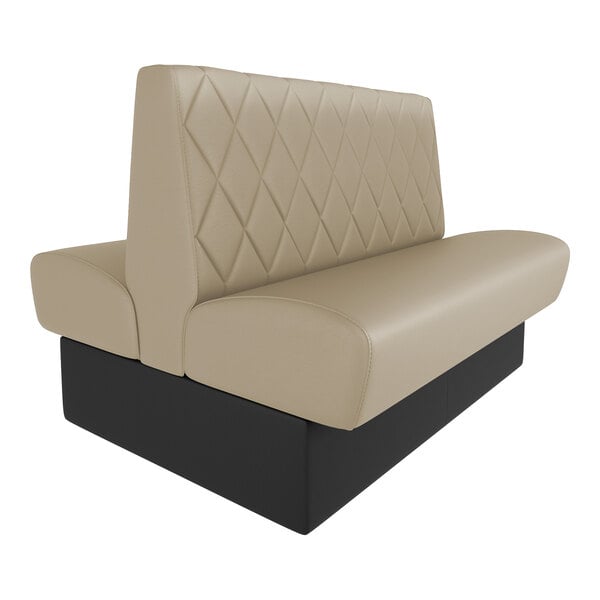 A 48-inch long double back booth with diamond tufted fawn upholstery and a 36-inch high backrest.
