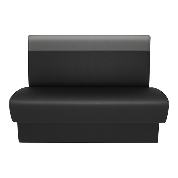 A black and graphite double back booth with a 42-inch high backrest and a 30-inch long seat.