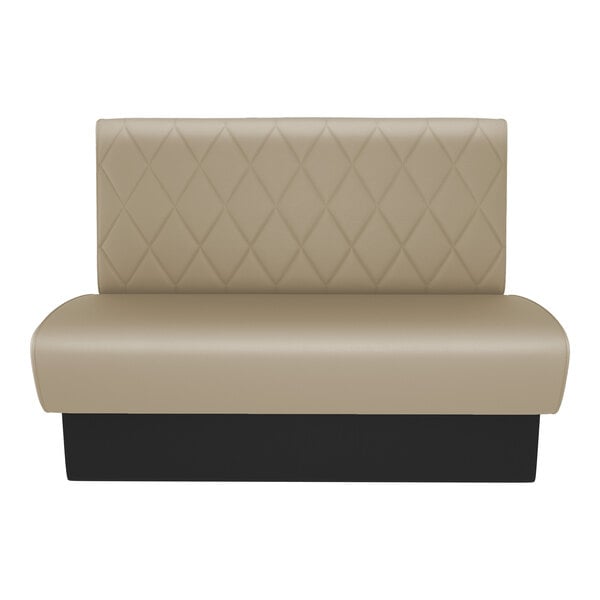 A 30-inch long, fawn-colored, diamond-tufted double back booth with a 36-inch high backrest and a black base.