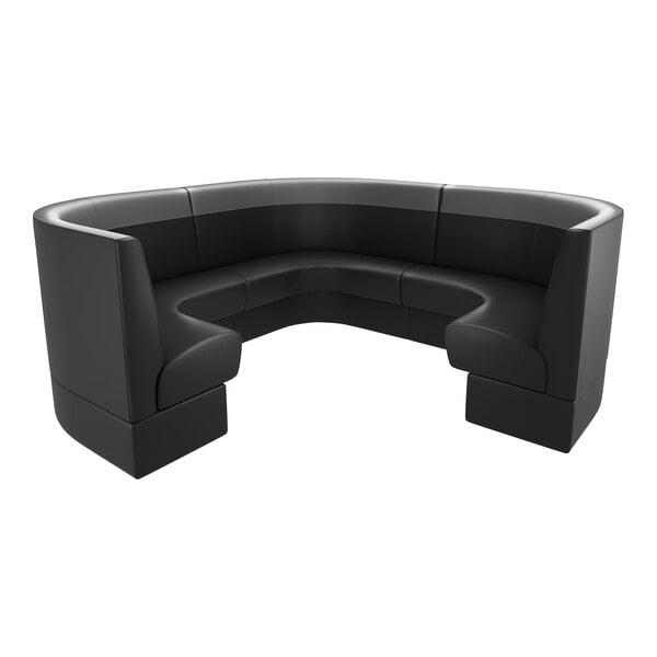 A large, graphite-colored, three-quarter circle booth with high backrests and a modern design.