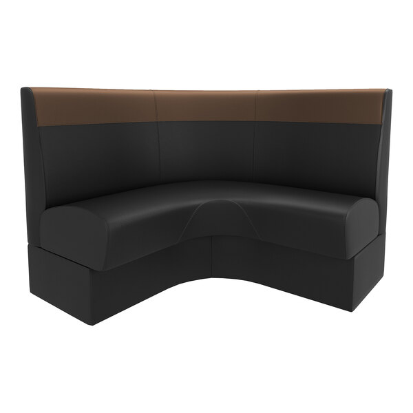 A large, curved black and brown upholstered booth with a high backrest designed for cafe or restaurant seating.
