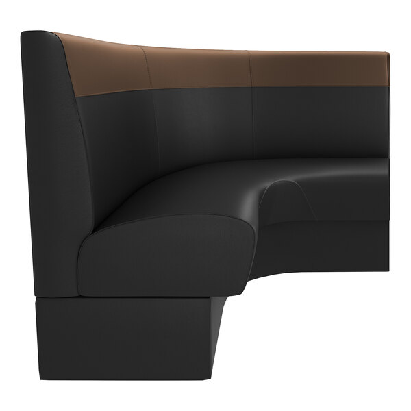 A curved, two-tone cafe booth with a high backrest and a half-circle design.