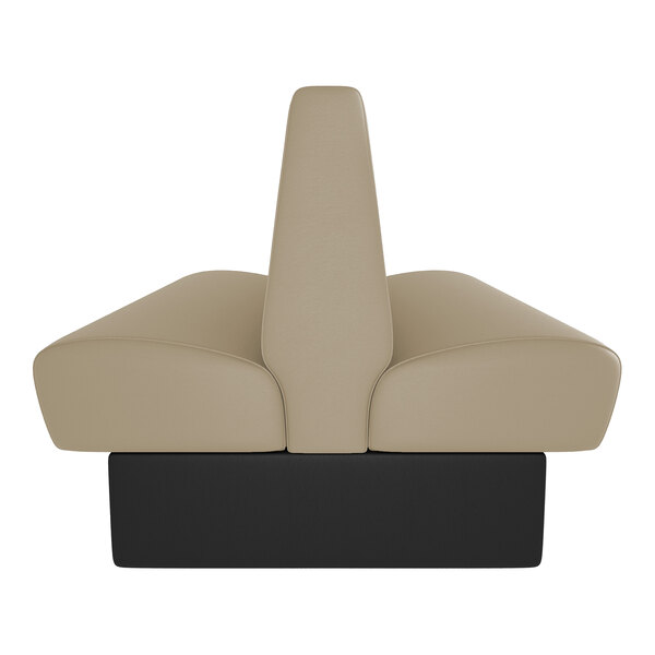 A beige double back booth seat with a black base and high backrests.