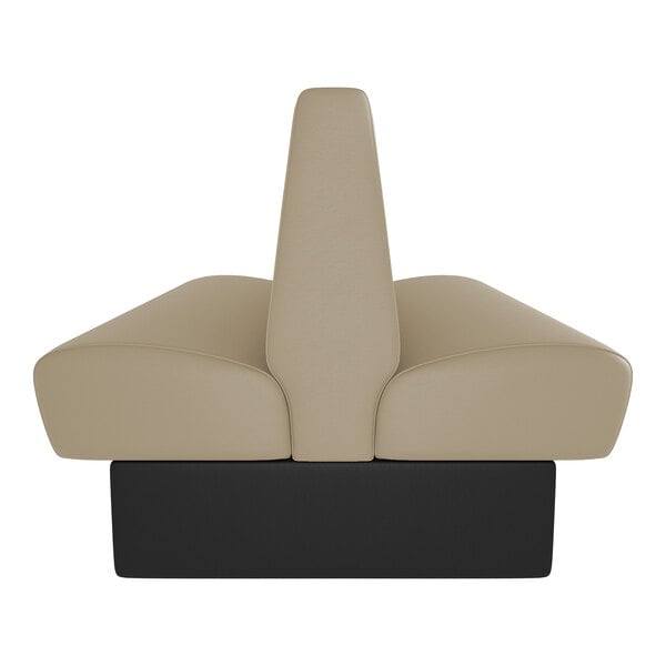 A double-sided booth seat with fawn-colored upholstery and a black base, featuring a 36-inch high backrest.