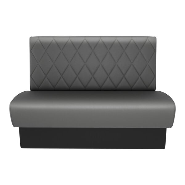 A graphite-colored, diamond-tufted double back booth with a 42-inch high backrest and a simple, modern design.