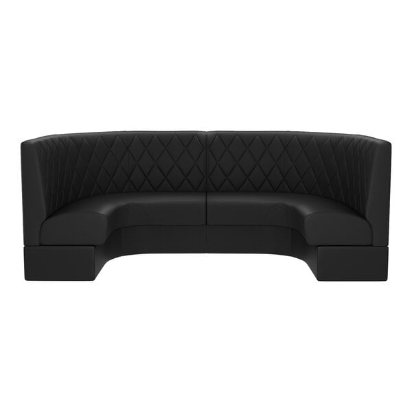 A black, diamond-tufted, half-circle booth with high backrest and modern design.
