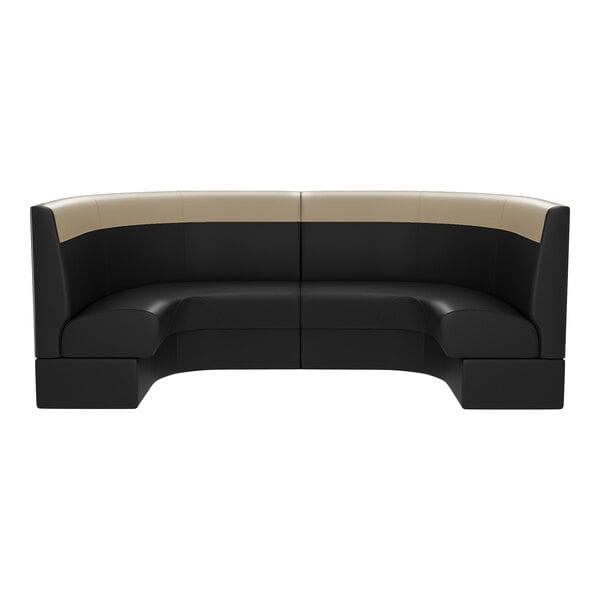 A black and fawn two-tone half-circle booth with a high backrest and cushioned seating.