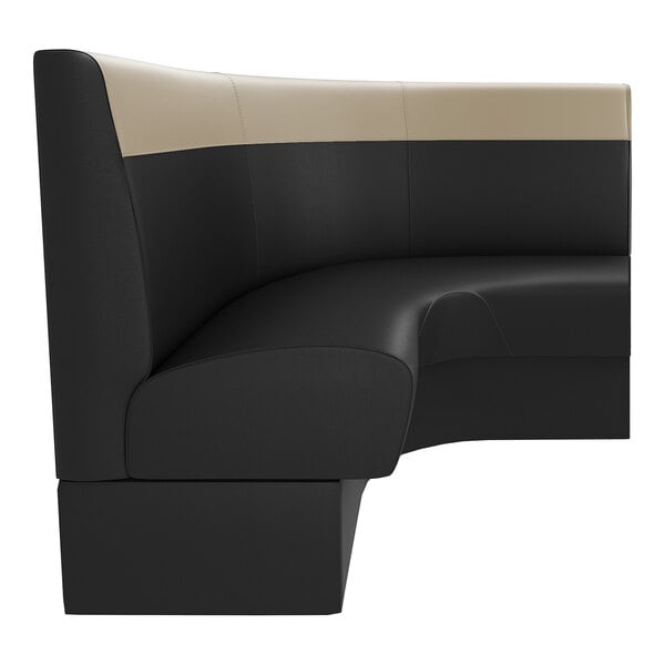 A curved, two-tone booth seat with a beige headrest and black lower section, designed for commercial or restaurant use.