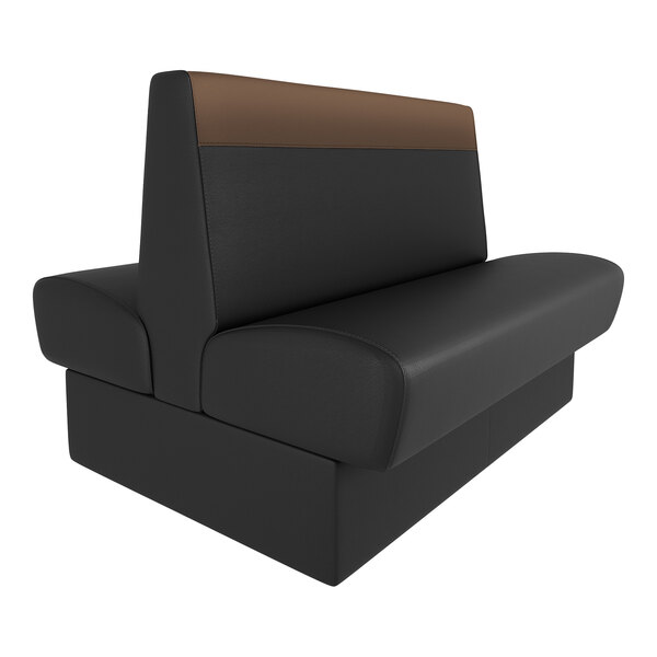 A black and brown double-sided booth seat with a high back, designed for cafe or restaurant use.