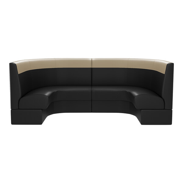 A large, curved black and fawn upholstered booth with a high backrest.