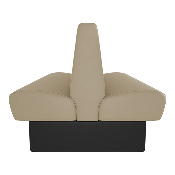 A double-sided booth seat with fawn-colored upholstery and a black base.