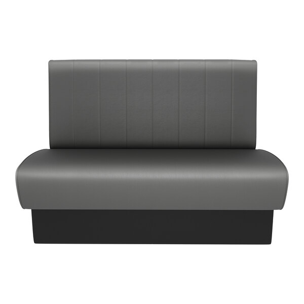 A 60-inch long graphite-colored double back booth with channel stitching and a 42-inch high backrest.