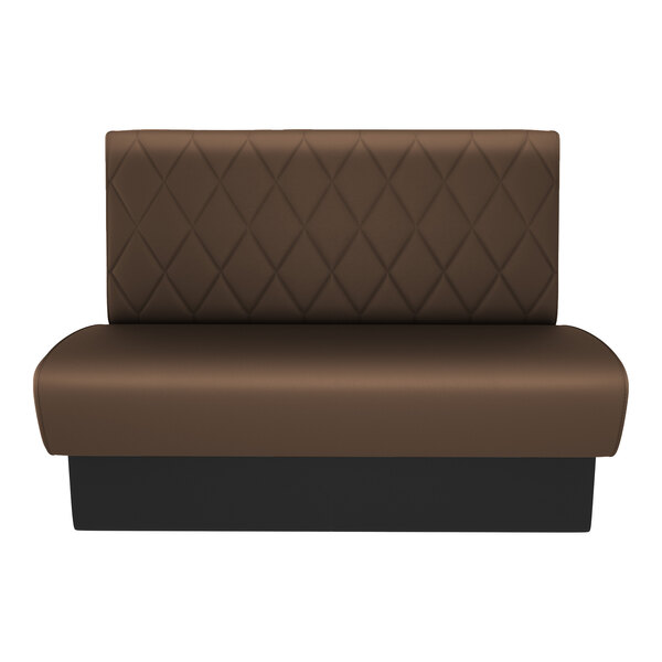 A brown diamond-tufted double back booth with a black base, designed for cafe or restaurant seating.
