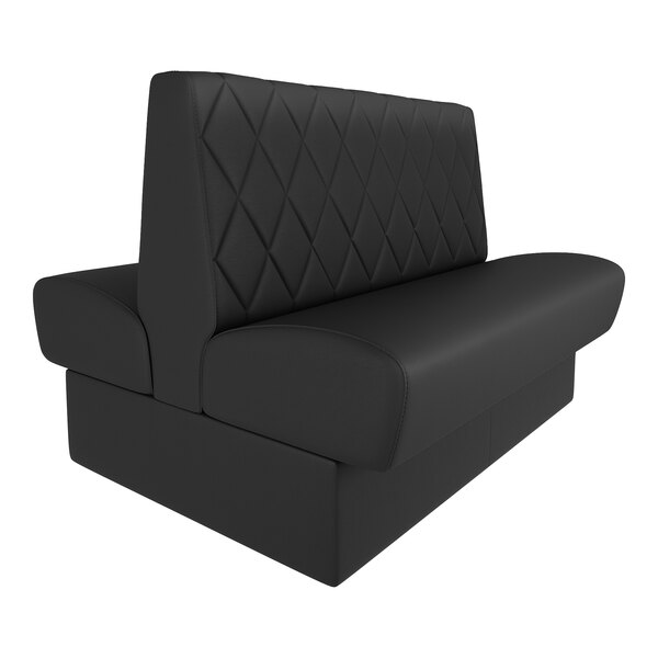 A black double back booth with diamond tufted upholstery and a high backrest.