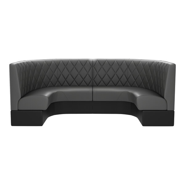 A graphite-colored, diamond-tufted, half-circle booth with a high back and modern design.