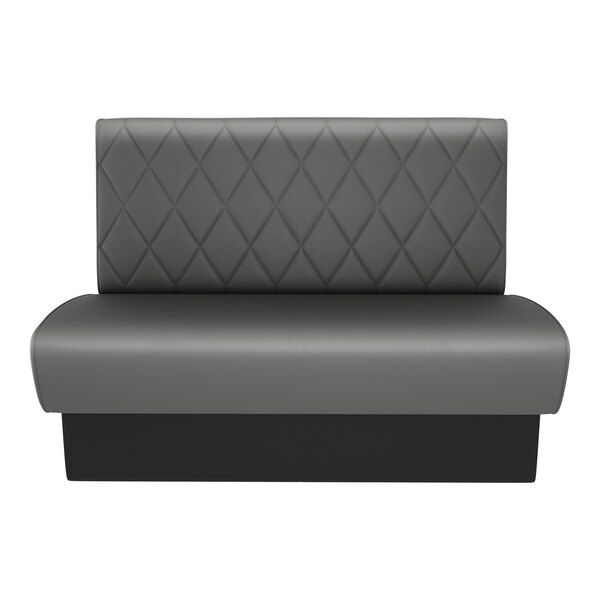 A graphite-colored, diamond-tufted double back booth with a 36-inch high backrest and a simple, modern design.