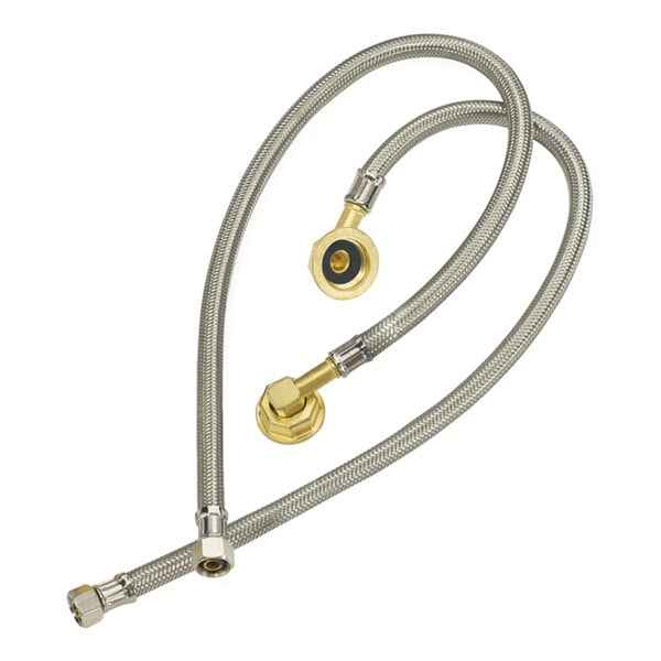 A flexible water line kit with braided stainless steel exterior and brass fittings, designed for plumbing installations.