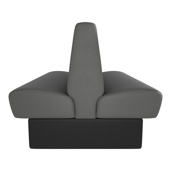 A graphite-colored double back booth seat with a high backrest and a black base.