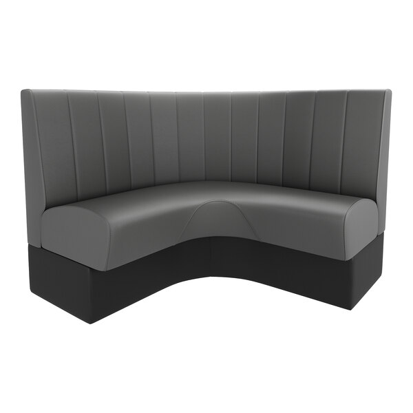 A graphite-colored, three-quarter circle booth with channel stitching and a high back, designed for seating in commercial or dining spaces.