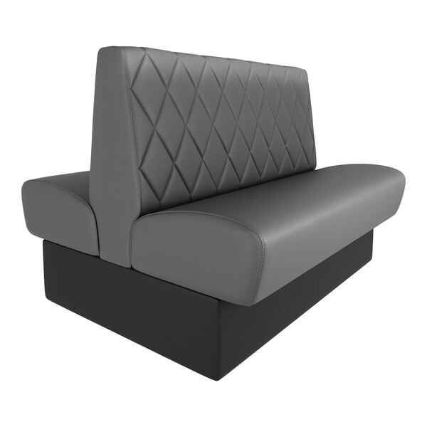 A 60-inch long graphite-colored double back booth with diamond tufted upholstery and a 42-inch high backrest.