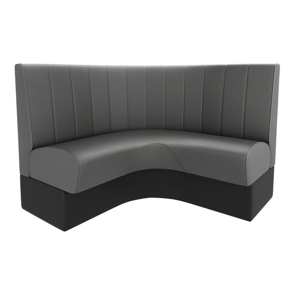 A graphite-colored, half-circle booth with channel stitching and a 36-inch high backrest.