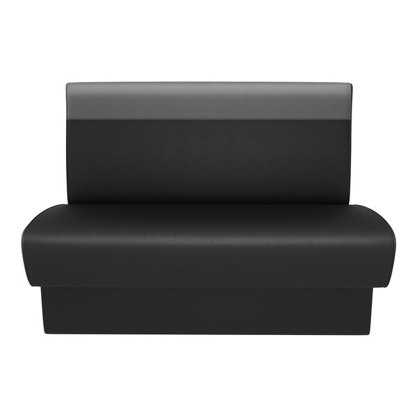 A black and graphite upholstered single back booth with a 42-inch high backrest and a 48-inch long seat.