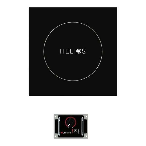 A black drop-in countertop induction range with a single hob and a separate standard display control panel.