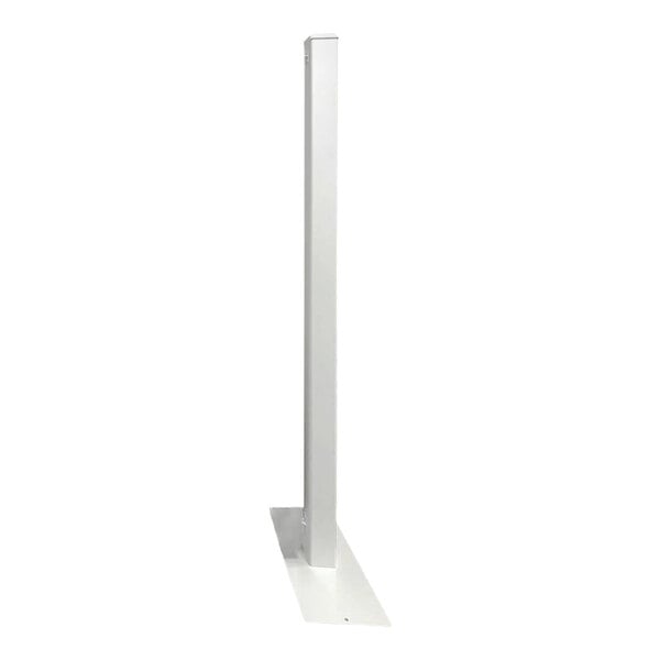 A white metal fence post designed for use with Mod-Fence Mod-Privacy 6' fencing systems.