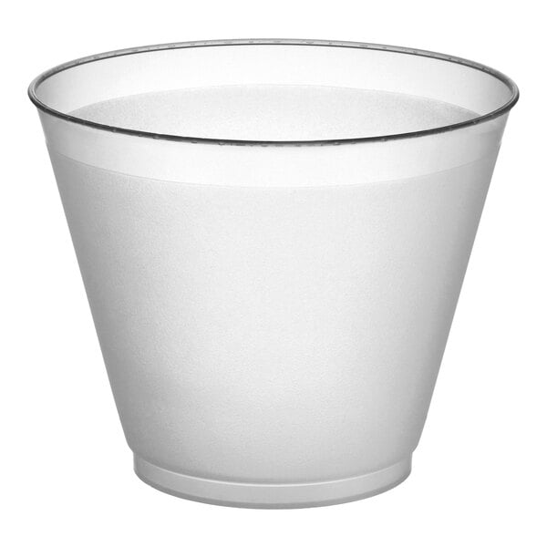 A frosted plastic tumbler with a slightly flared rim.
