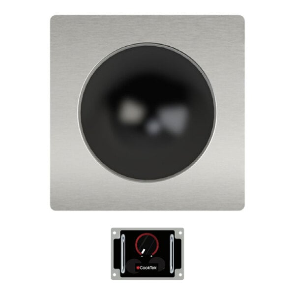 A stainless steel drop-in countertop induction wok range with a black circular cooking surface and a separate control display.