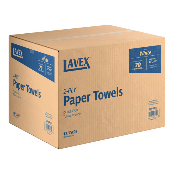 Lavex 2-Ply Paper Towel Roll, 70 Sheets / Roll - 12/Pack