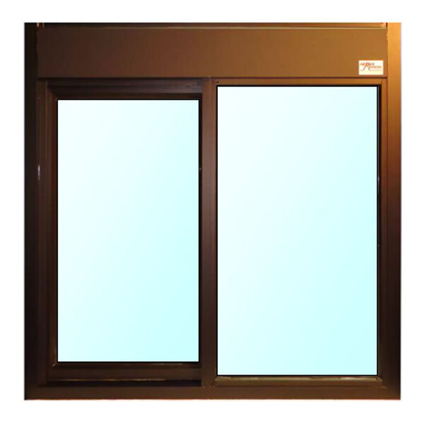 A bronze left-to-right manual drive-thru window with smash-and-grab security glass.